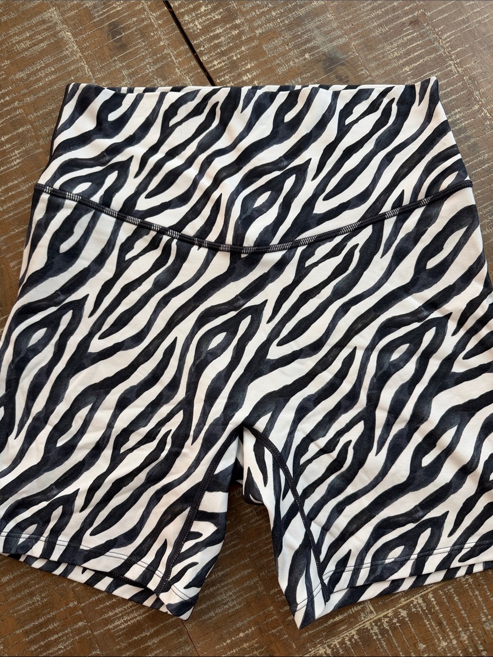 High-Rise Zebra Print Bike Shorts — Black & White